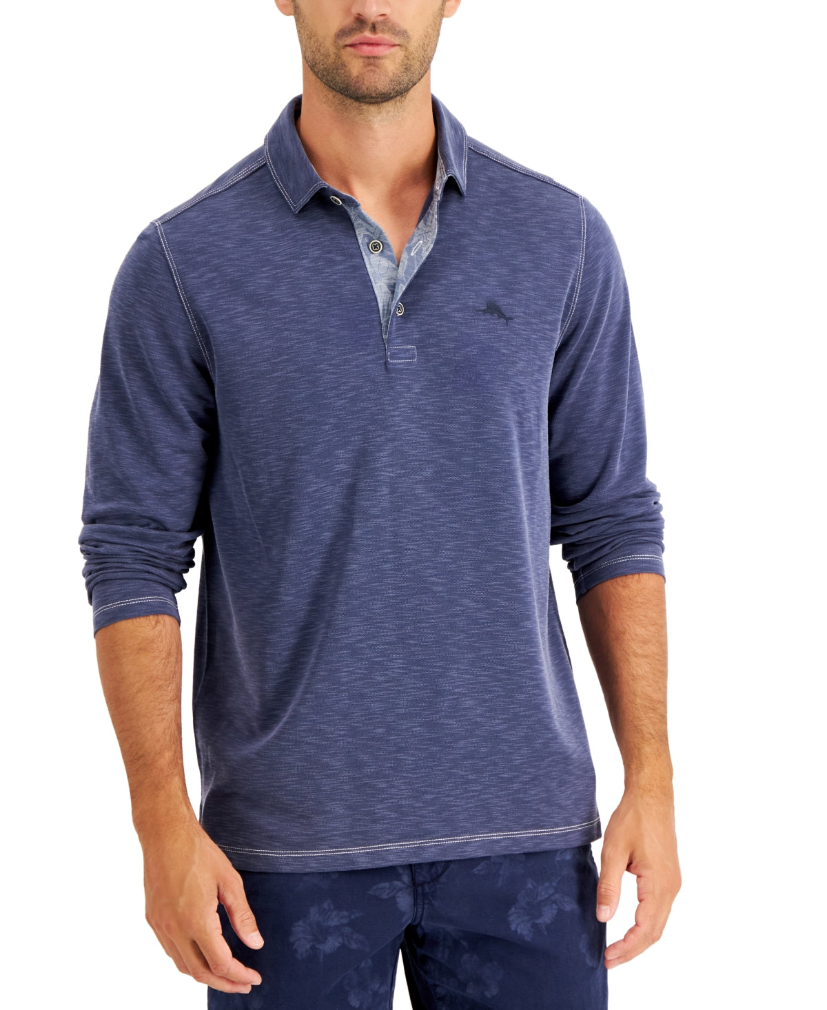 Tommy Bahama Men's Palmetto Paradise Long Sleeve Polo Shirt Blue Medium