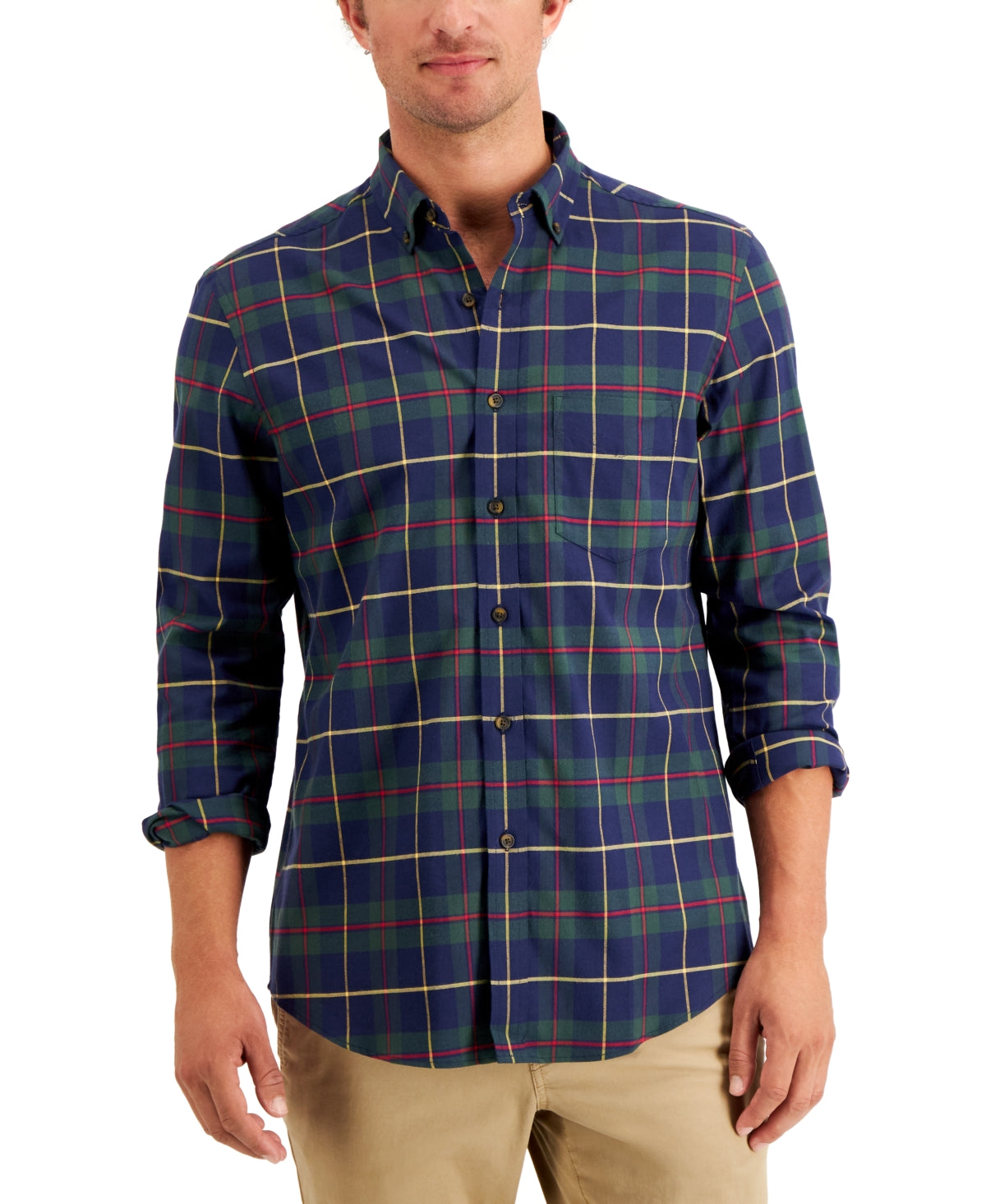Club Room Mens Slim-Fit Stretch Button Down Shirt Navy Medium