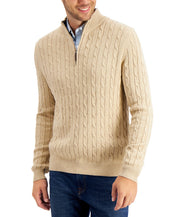 Club Room Mens Cable Knit Quarter Zip Sweater Beige Toast Heather 2XL