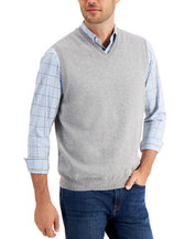 Club Room Men's Solid V Neck Sweater Vest Soft Grey Heather Meidum