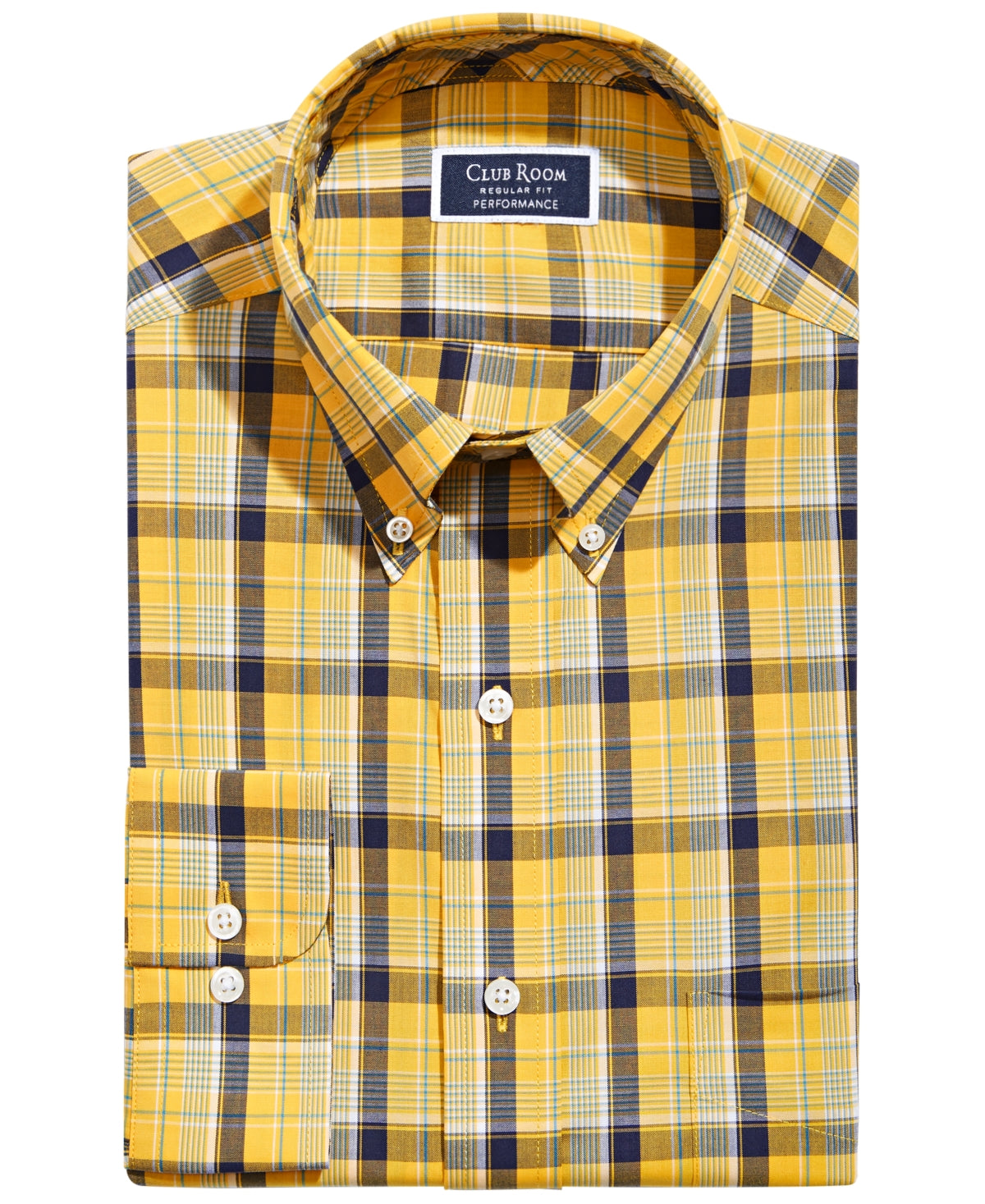 Club Room Men's Classic Regular Fit Button Down Shirt Yellow Blue 16 / 32 - 33
