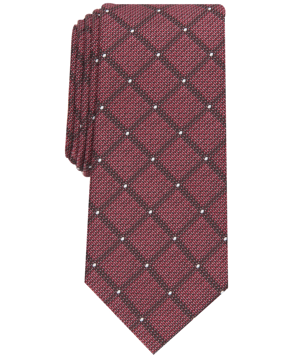 Alfani Mens Tie Storey Slim Dot Grid Necktie Red