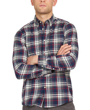 Barbour Men's Crossfell Tailored Button Down Shirt Navy Blue Plaid Large