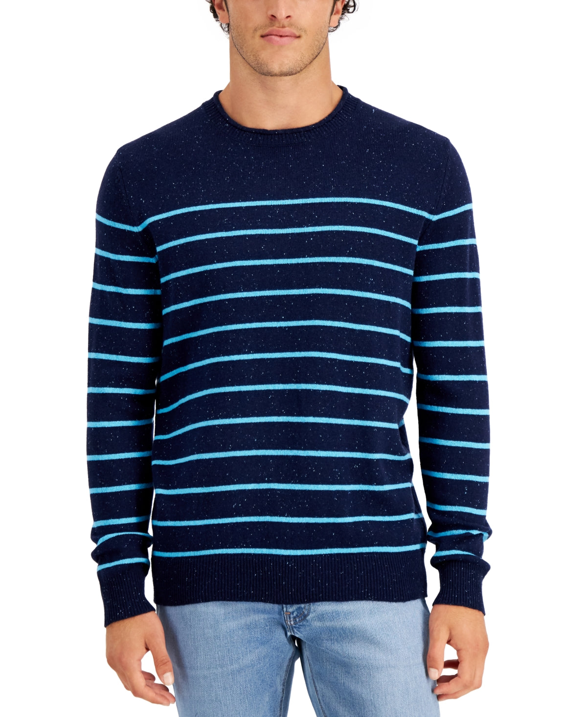 Club Room Men's Gregor Striped Crewneck Sweater Navy Blue XL