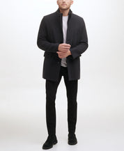 Cole Haan Men's Wool Twill Stand Collar Topper with Nylon Bib Coat XL Black