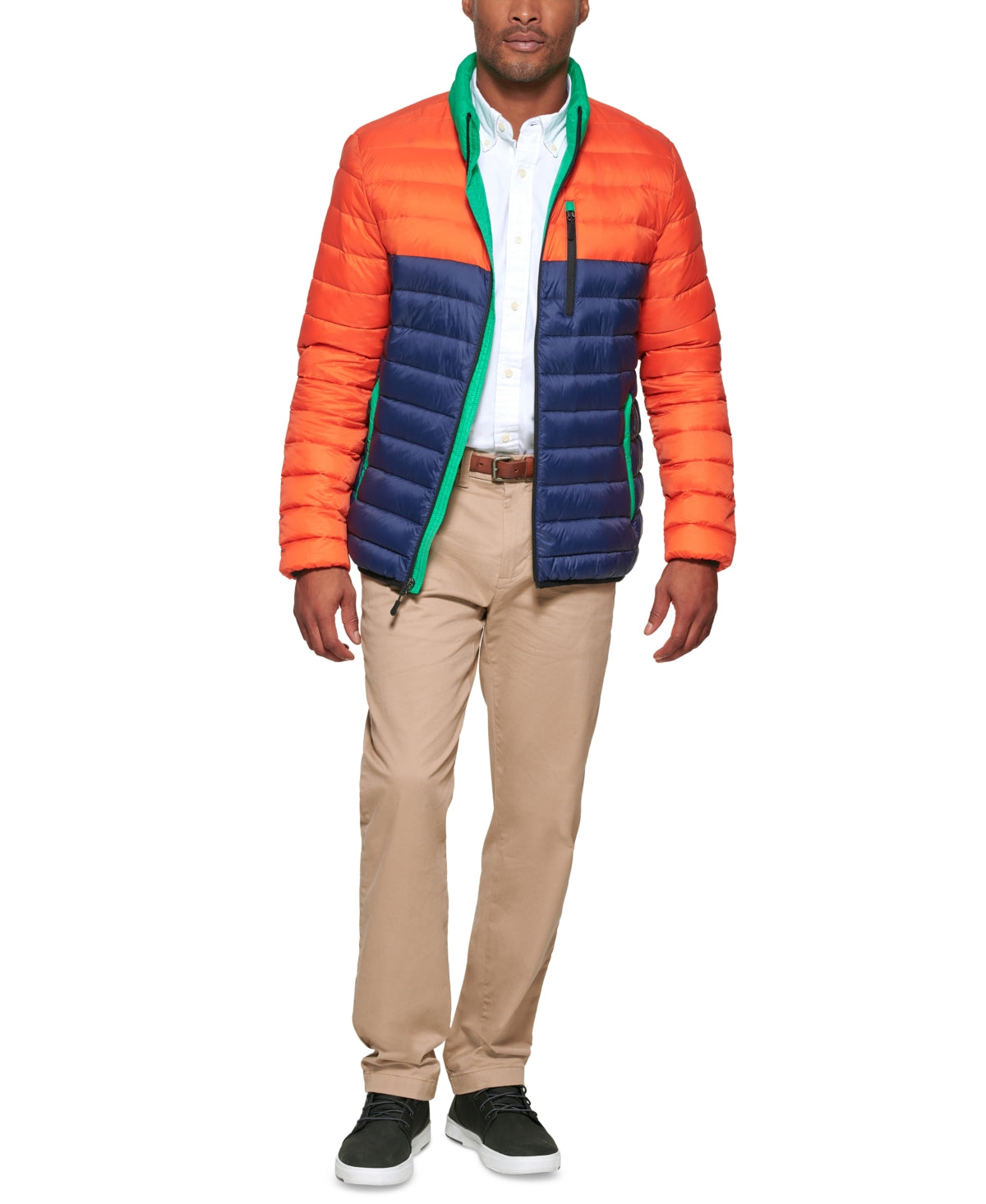 Club Room Men's Down Packable Quilted Puffer Jacket Large Orange Blue