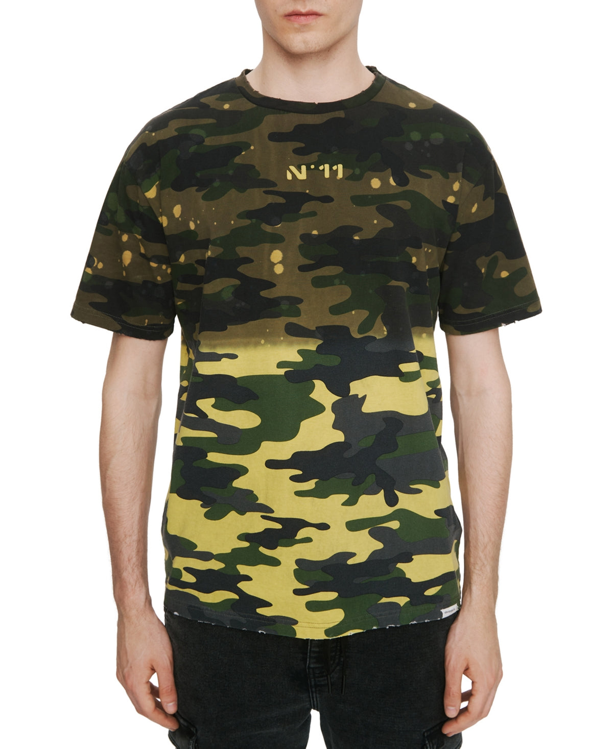 Eleven Paris Mens Camo Crewneck T shirt Green Large