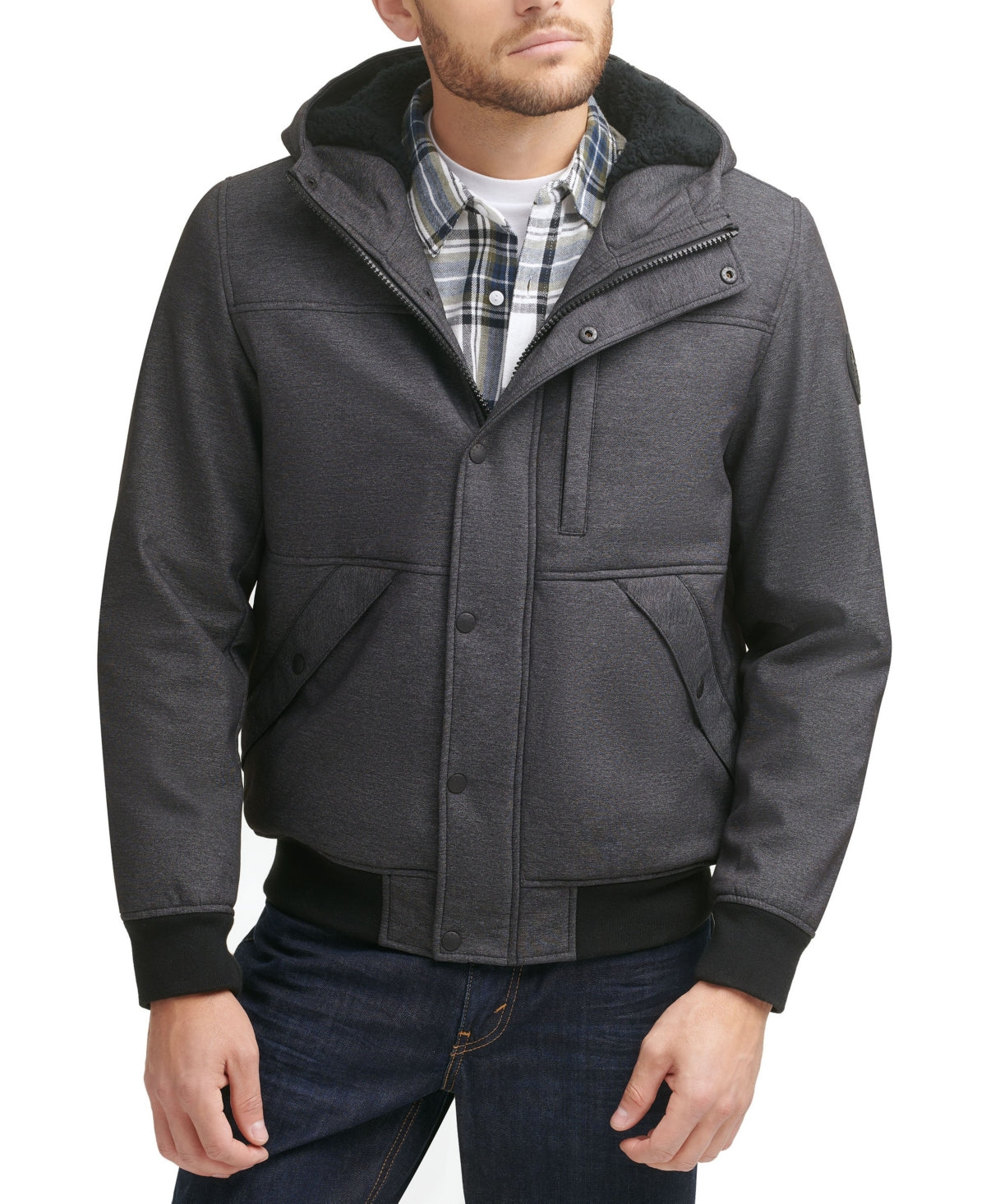 Levi's Mens Soft Shell Sherpa Lined Hoodie Bomber Grey Large