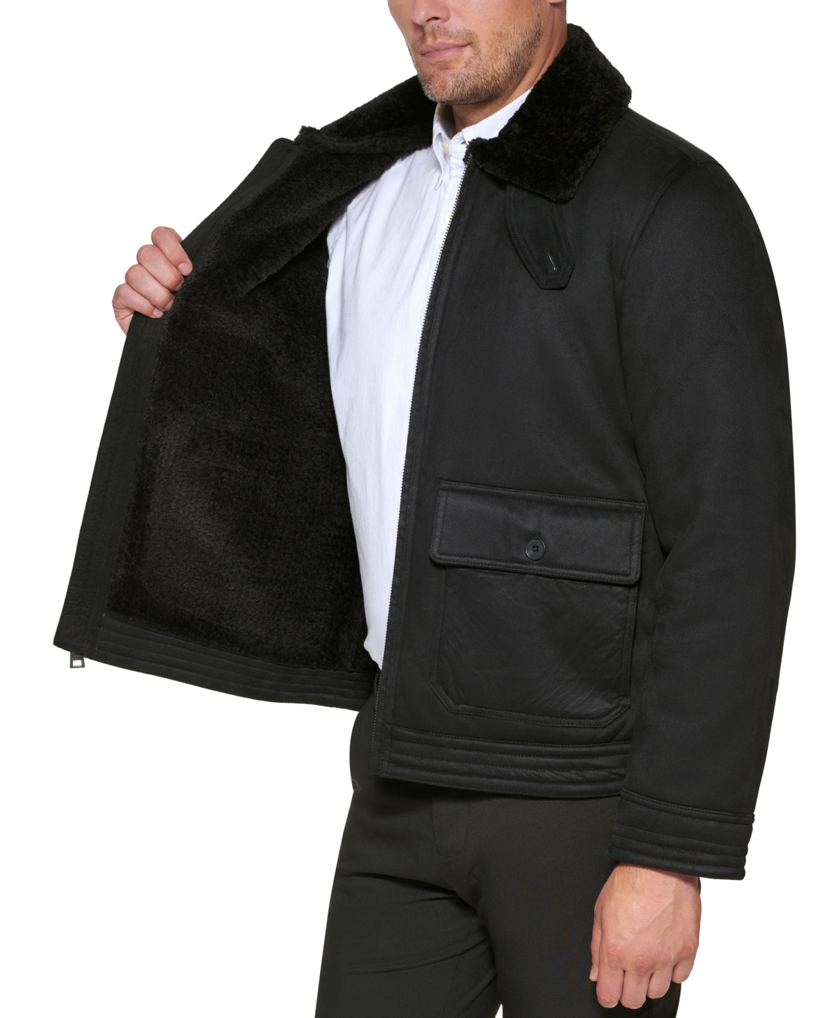 Club Room Mens Regular Fit Faux Suede Coat Jacket Black Medium