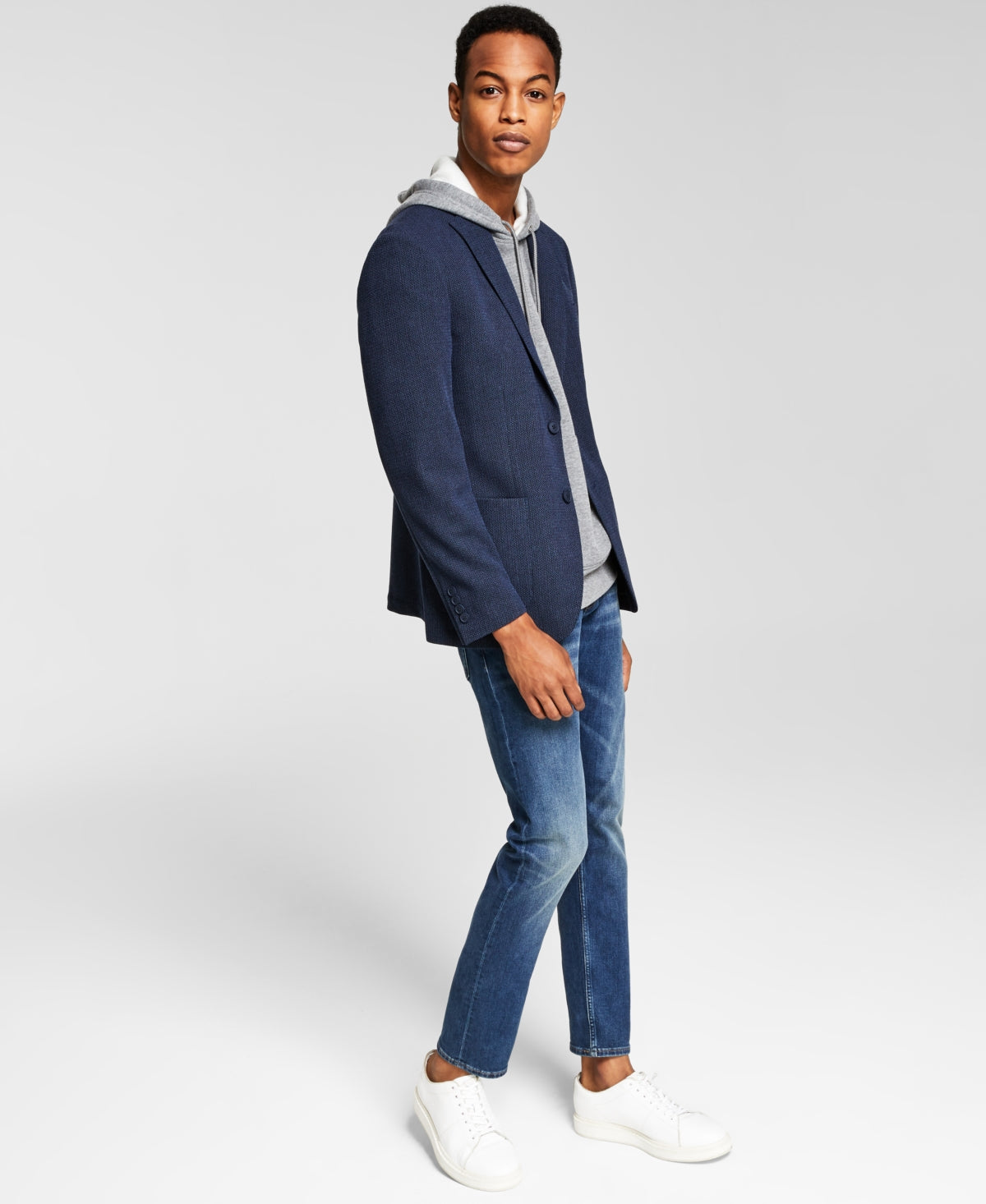 Calvin Klein Mens Slim fit Sport Coat Blazer 42 S Navy Blue Solid Stretch Wool