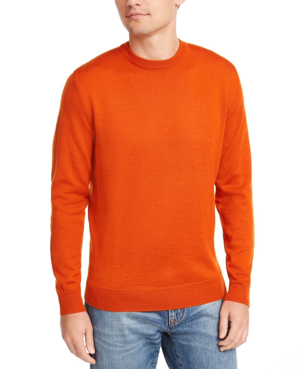 Club Room Men's Solid Crew Neck Merino Wool Blend Sweater Medium Orange