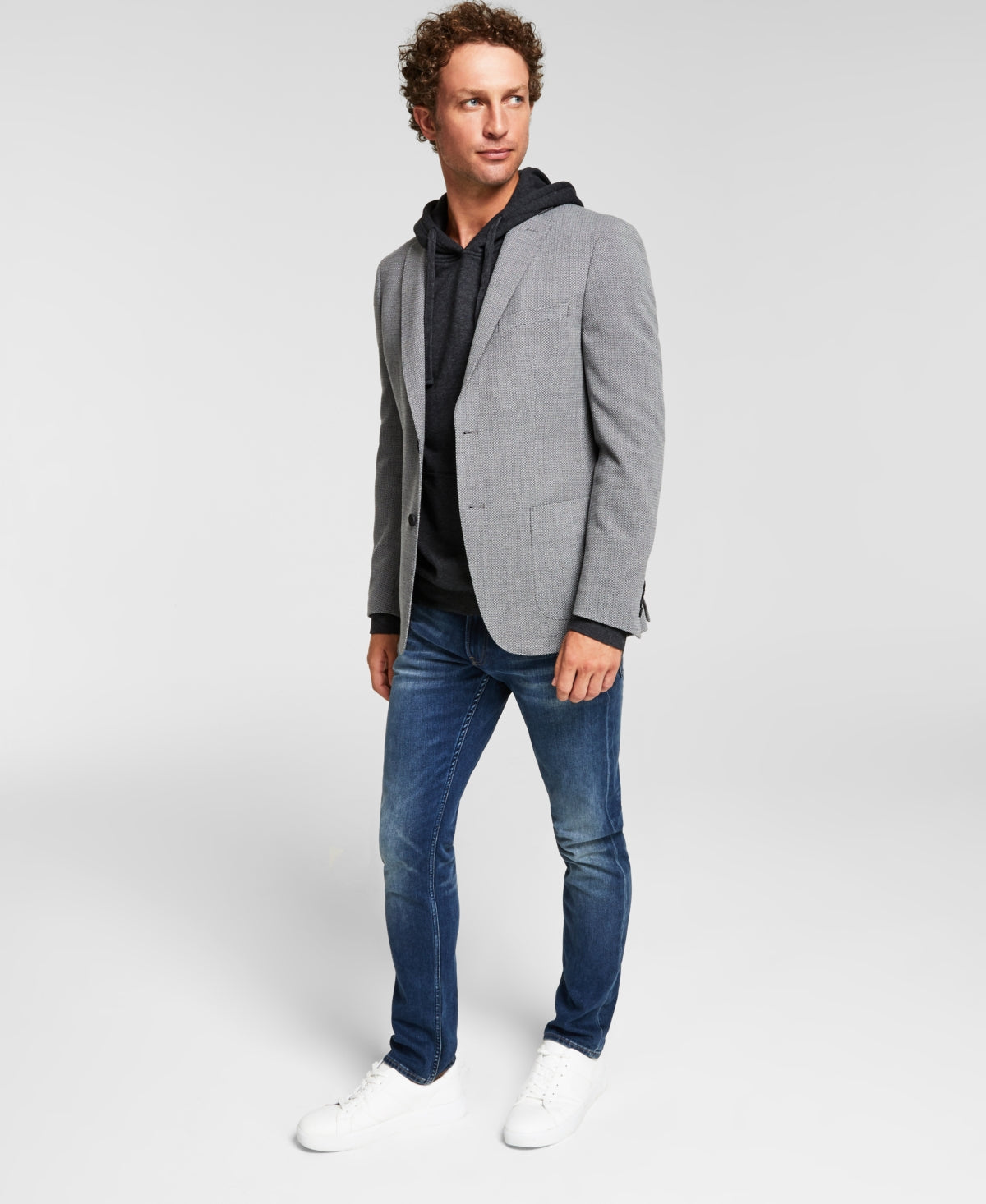 Calvin Klein Men's Slim Fit Textured Wool Sport Coat Grey 44L