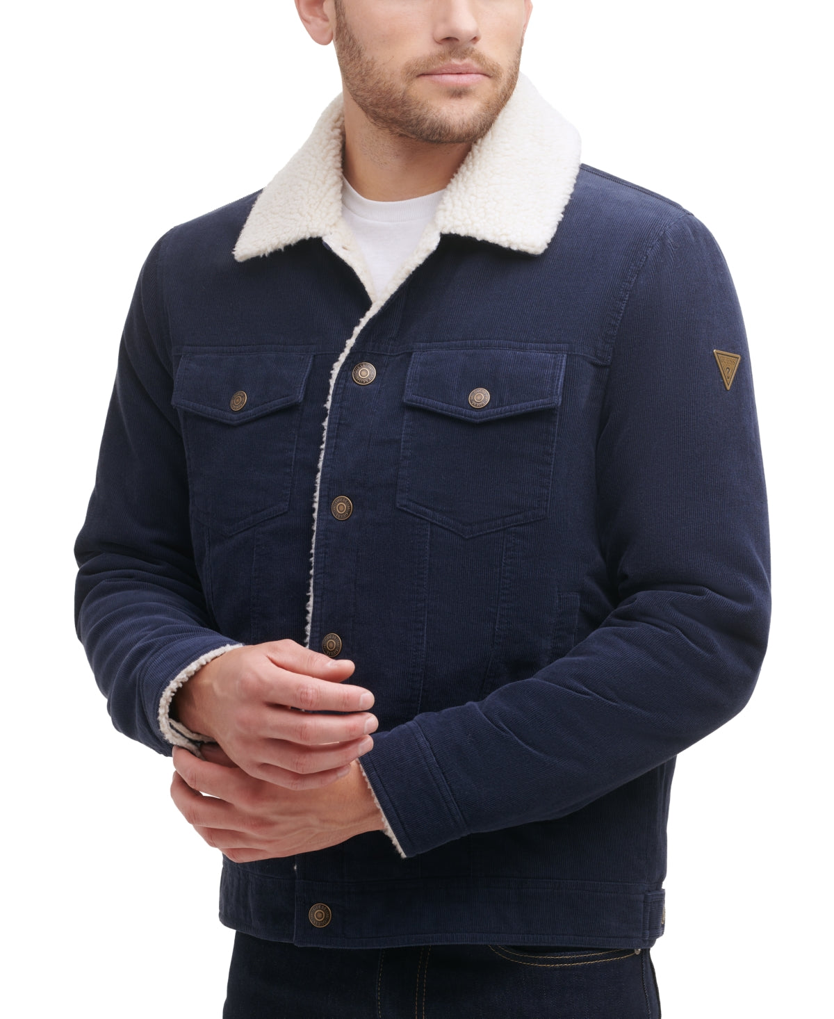 Guess Mens Corduroy Bomber Jacket Coat XXL Navy Blue Solid