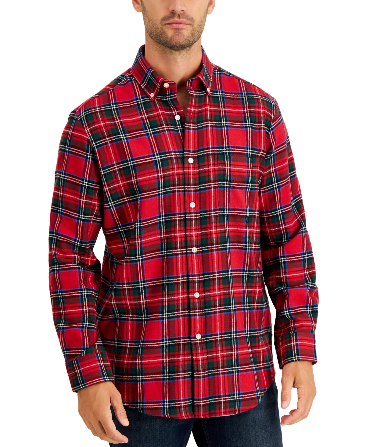 Club Room Mens Buffalo Plaid Button Down Shirt Red Medium