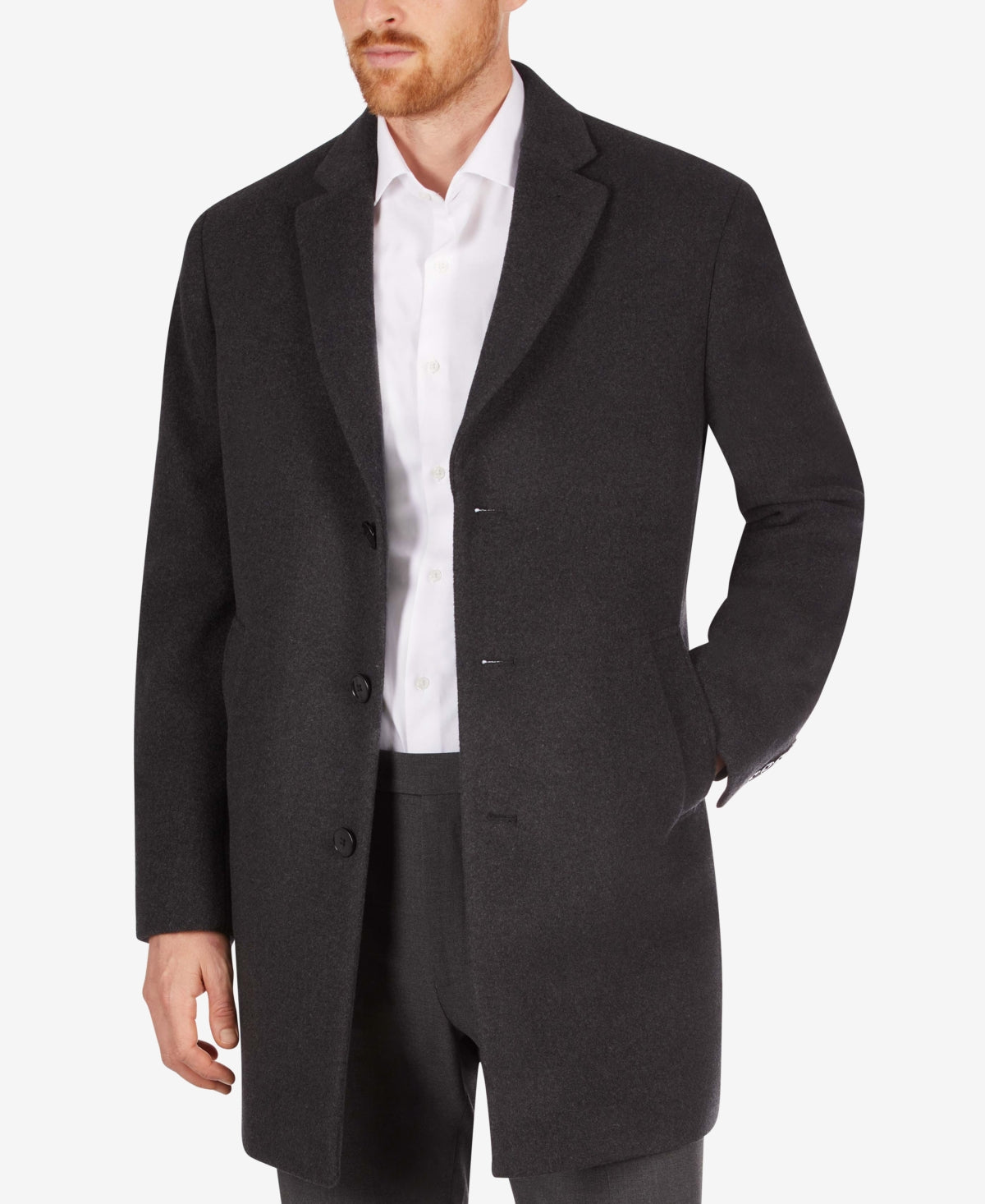 Calvin Klein Men's Prosper Wool-Blend Slim Fit Overcoat Coat 42 L Dark Gray