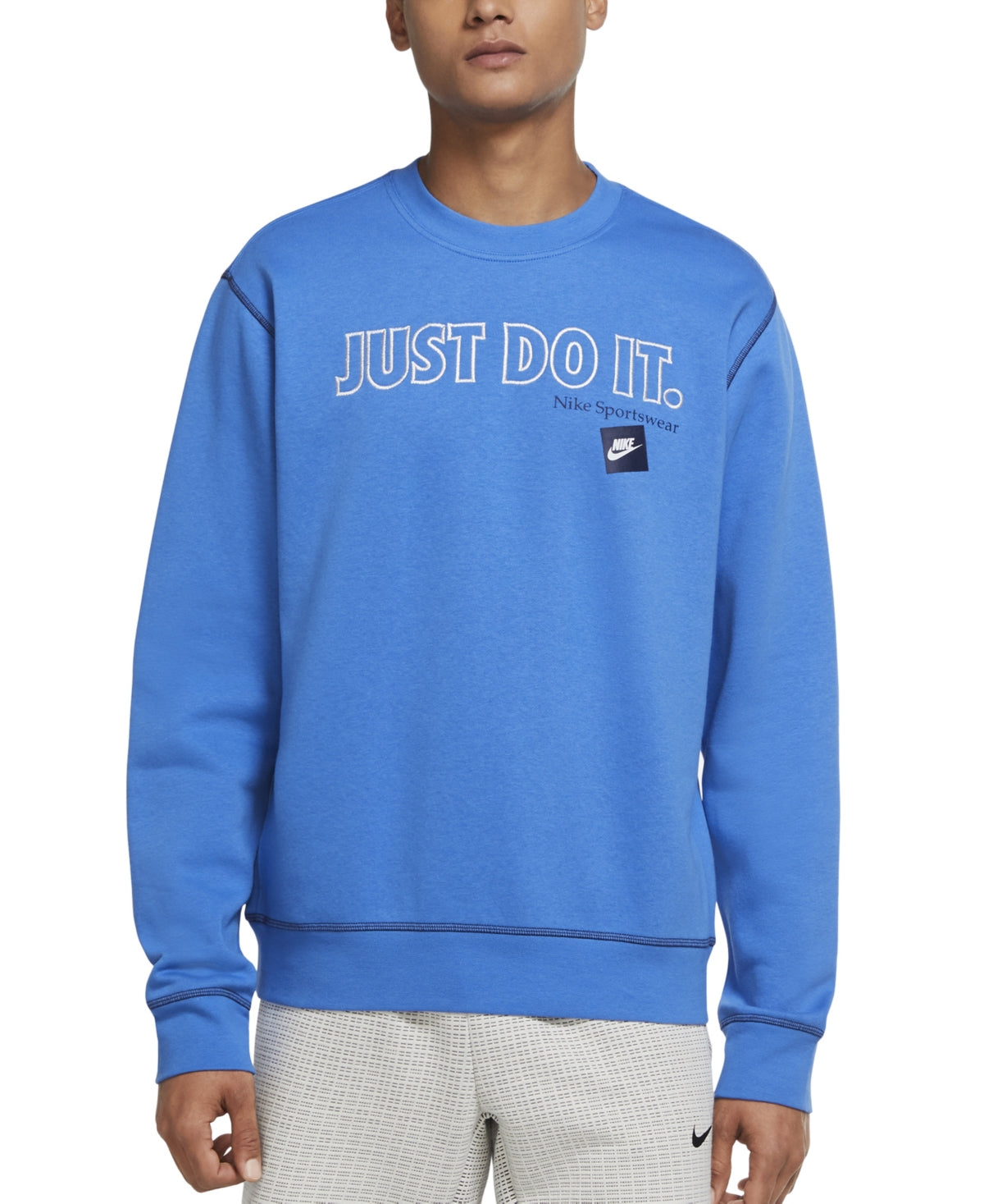 NIKE Men's Just Do It Crewneck Fleece Sweatshirt Blue 2XL