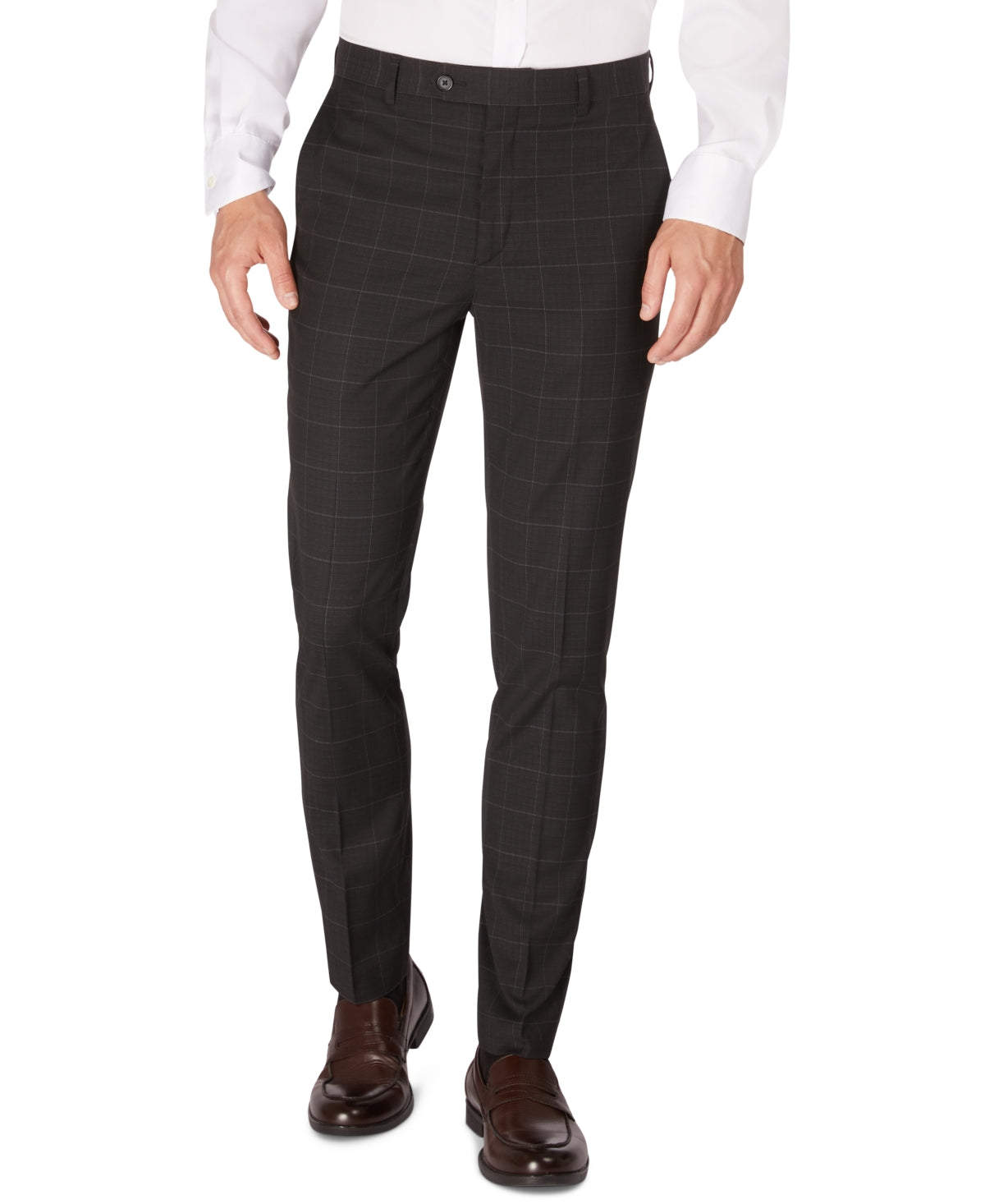 Calvin Klein Men's Skinny Fit Patterned Dress Pants Black Windowpane 36 X 32