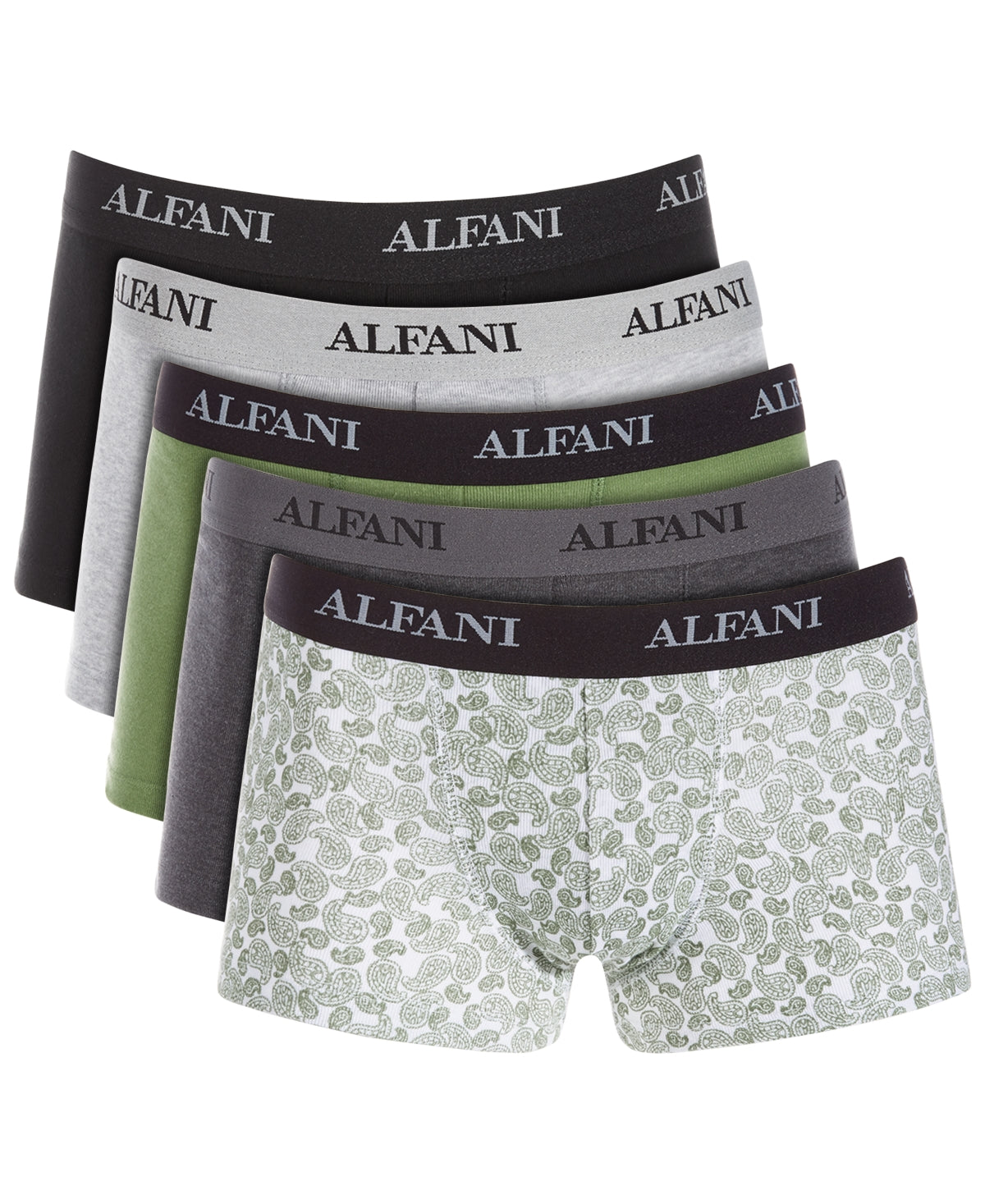 Alfani Men's 5 Pack Moisture Wicking Trunks Green White Small