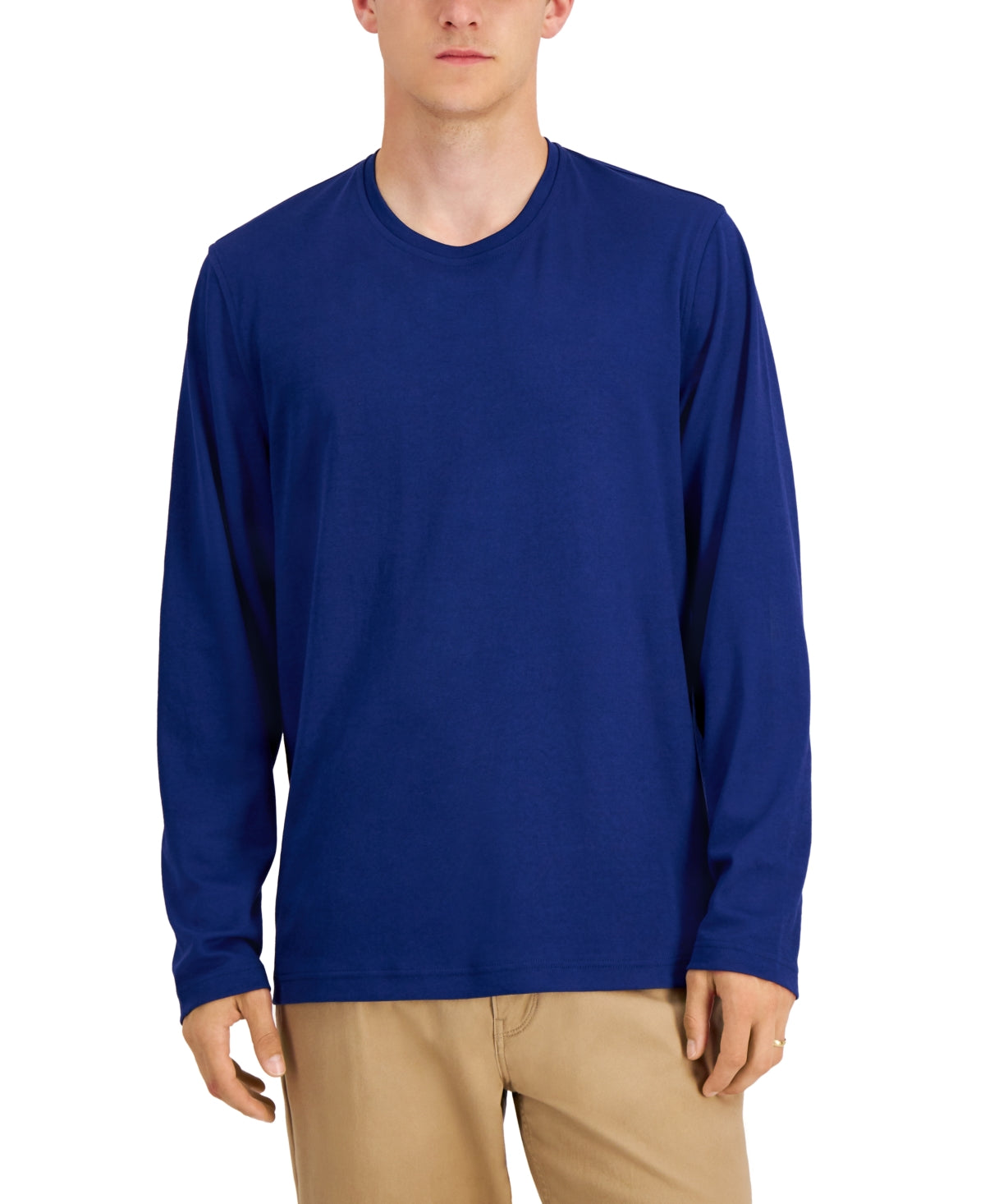 ALFANI Men's Long Sleeve Supima Crewneck T-Shirt Blue Medium