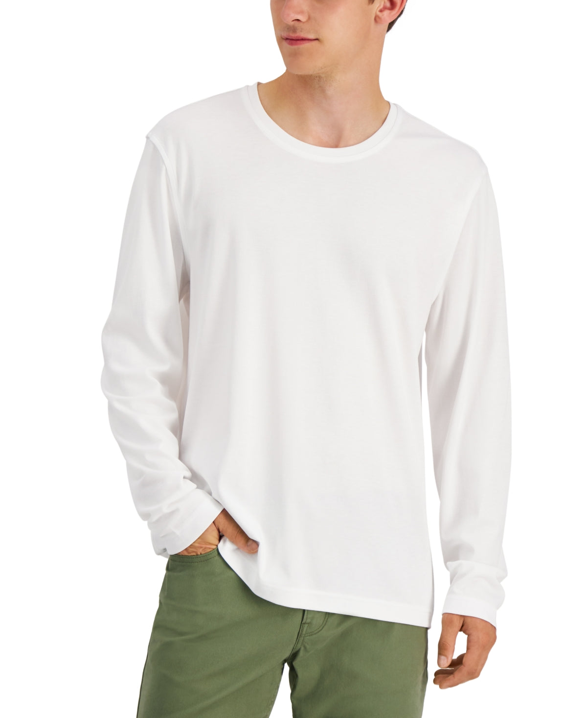 Alfani Mens Crewneck Long Sleeve T Shirt Bright White 2XL