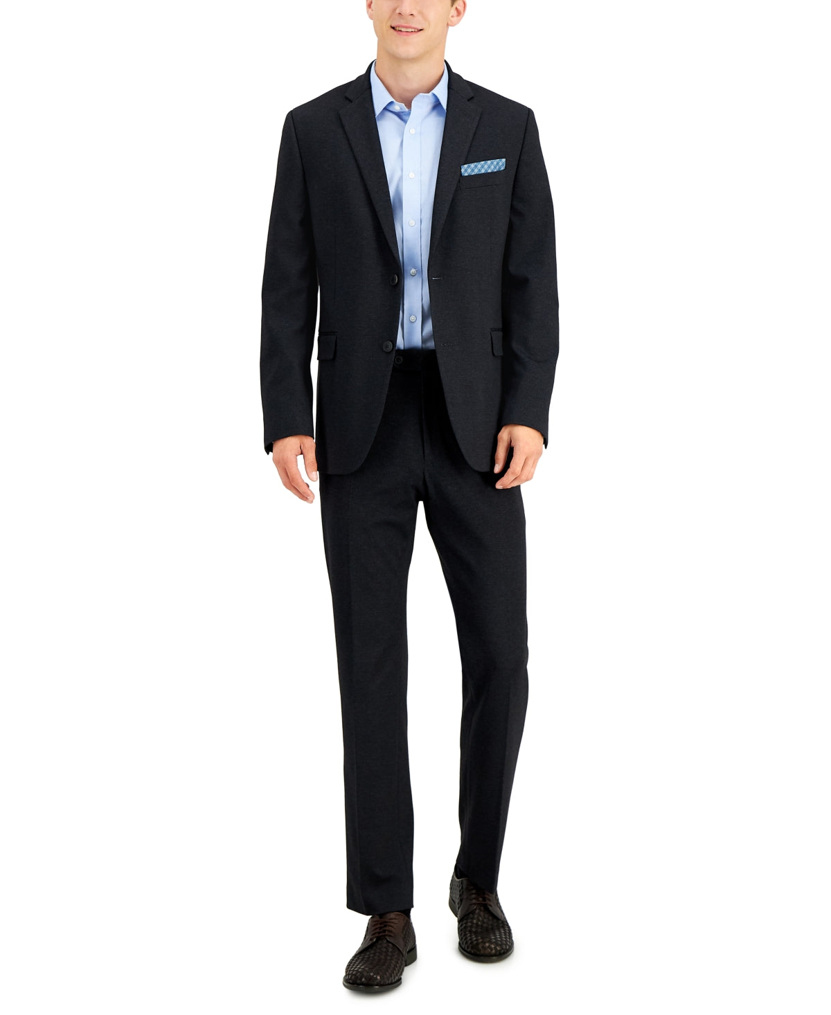 Perry Ellis Mens Slim-Fit Gray Knit Suit 40R / 34 x 32 Dark Grey Charcoal