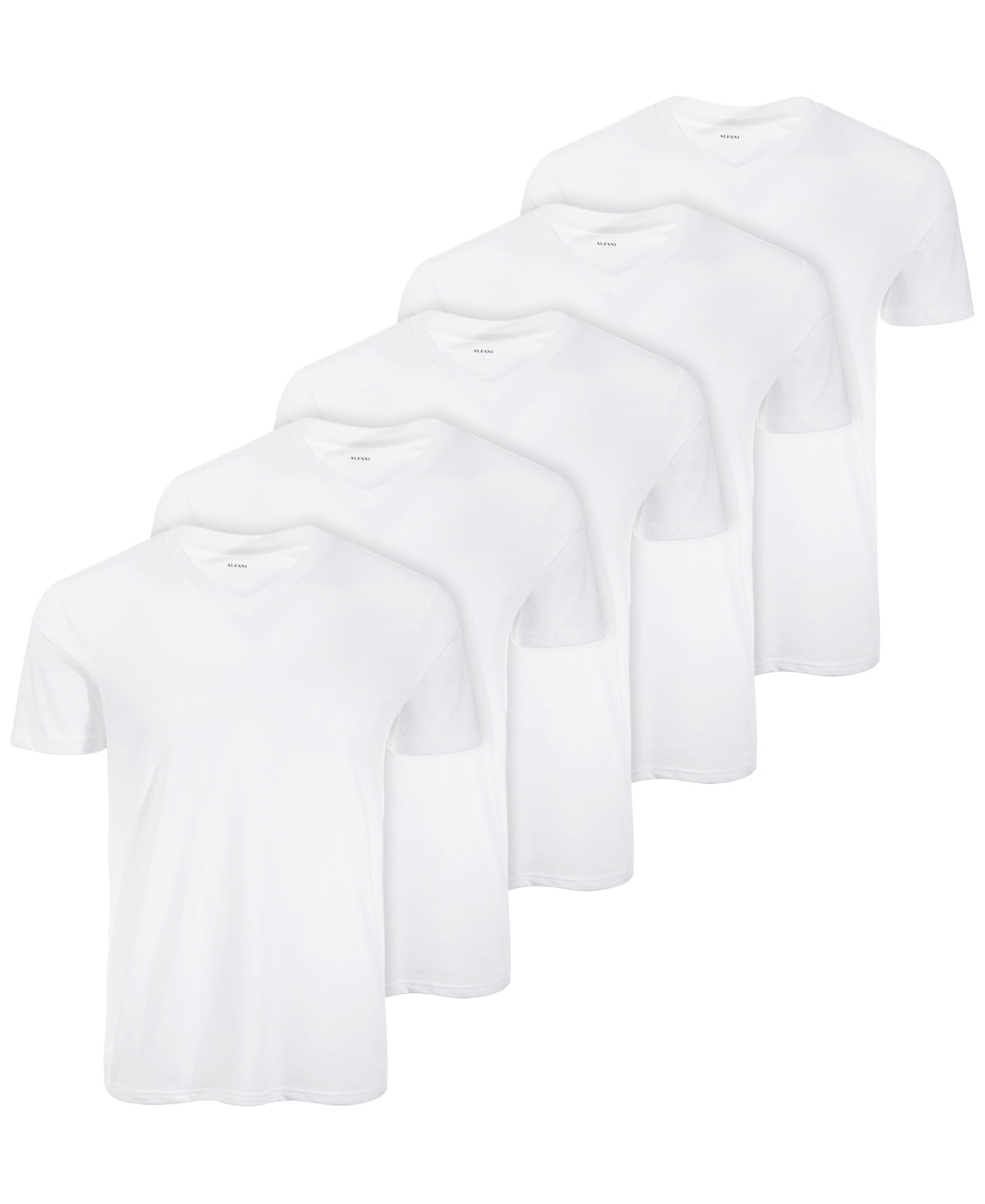 Alfani Men's 5 Pk V Neck Moisture Wicking White Small