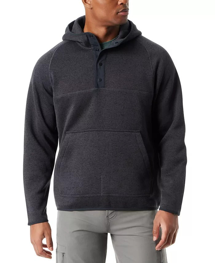 Bass Outdoor Mens Regular Fit Mixed Media Quarter Snap Hoodie Large Black