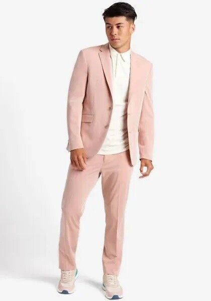 Kenneth Cole Reaction Men's Dress Pants Coral Pink 40 x 32 Slim-Fit Flex Stretch