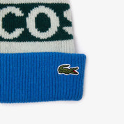 Lacoste L!VE Graphic Wool Blend Pompom Winter Beanie Blue OS