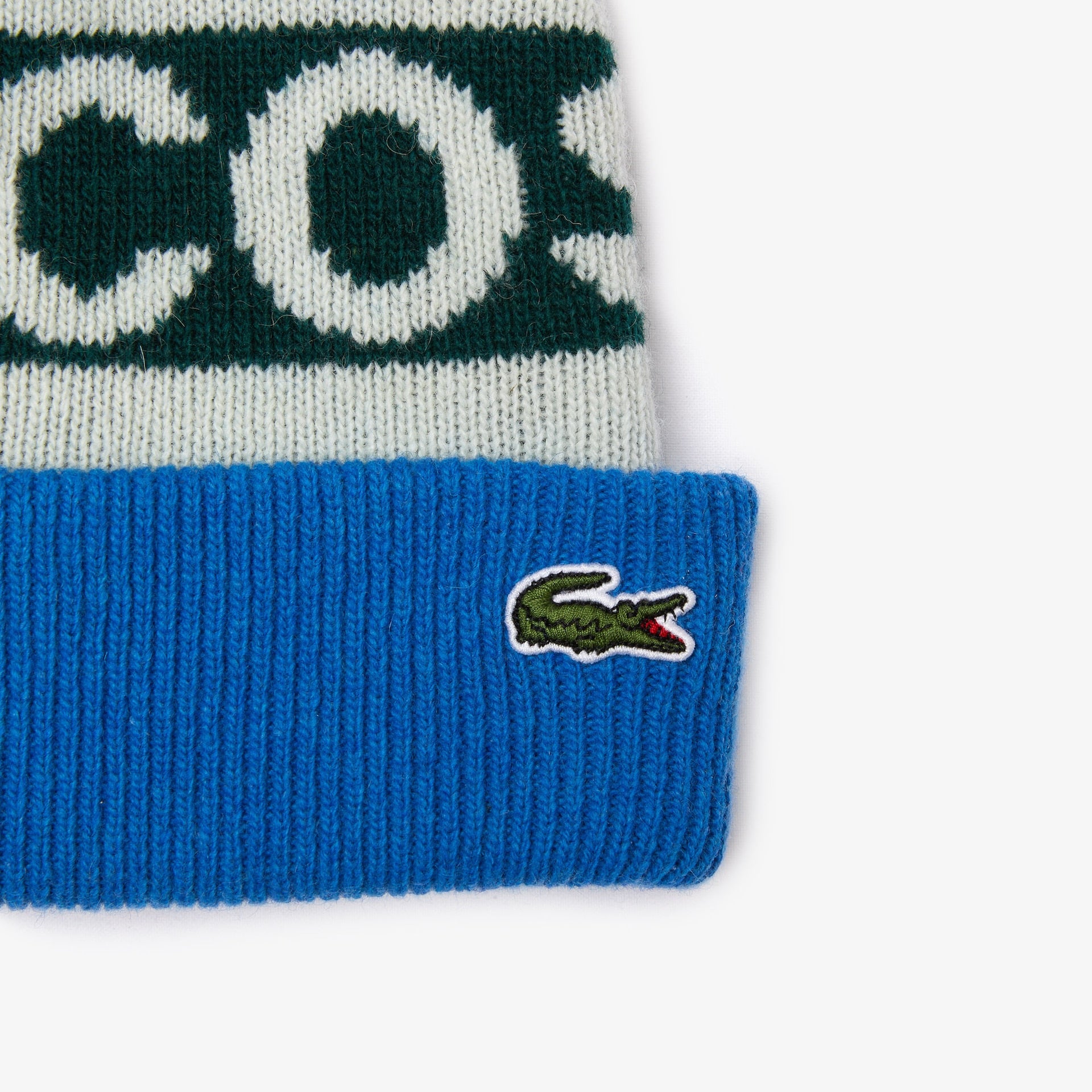 Lacoste L!VE Graphic Wool Blend Pompom Winter Beanie Blue OS