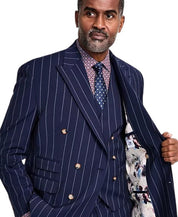 Tayion Mens Classic fit Double Breasted Suit Jacket Blazer 42 S Blue Striped