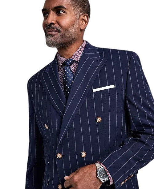 Tayion Mens Classic fit Double Breasted Suit Jacket Blazer 42 S Blue Striped
