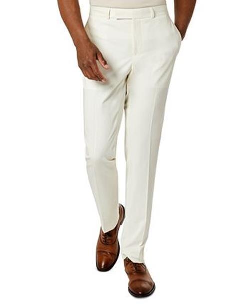 Kenneth Cole Flex Mens Suit Pants 42 x 32 Slim-Fit Stretch White Solid Flat Pant
