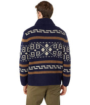 Pendleton Men's Westerly Shawl Sweater Navy Blue Brown Medium