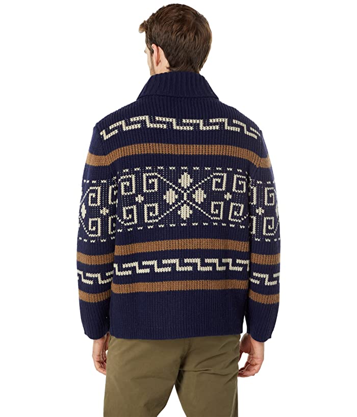 Pendleton Men's Westerly Shawl Sweater Navy Blue Brown Medium