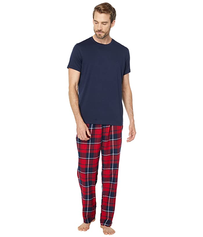 Nautica Mens Flannel Short Sleeve Pajama Pants Set Blue Heather Medium