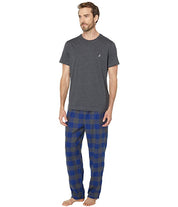 Nautica Mens Flannel Short Sleeve Pajama Pants Set Charcoal Heather Grey Large