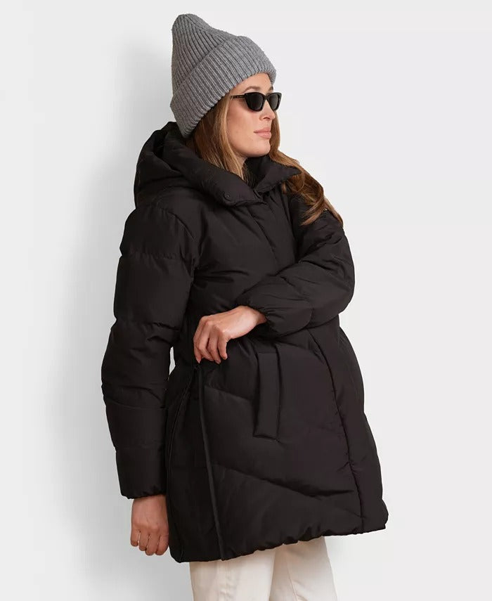 Seraphine Women's Maternity Chevron Puffer Jacket Coat US Size 14 Black