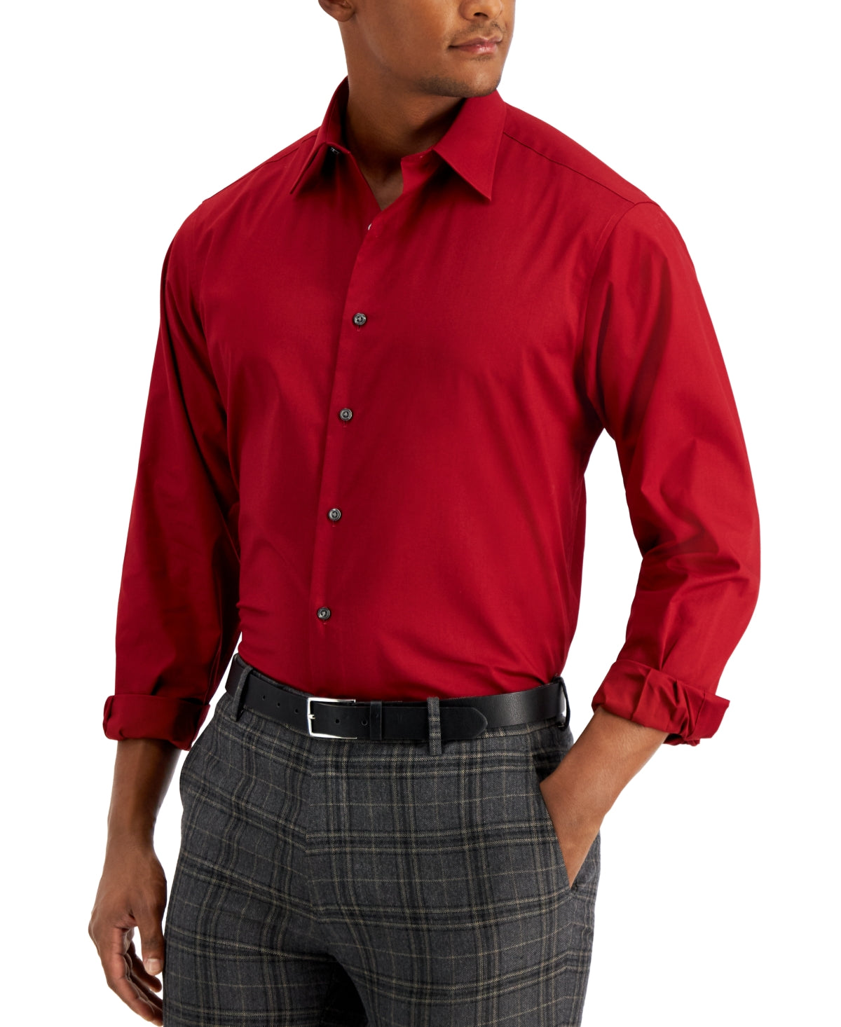 Club Room Men's Collared Dress Shirt Club Room Wine 15 15.5