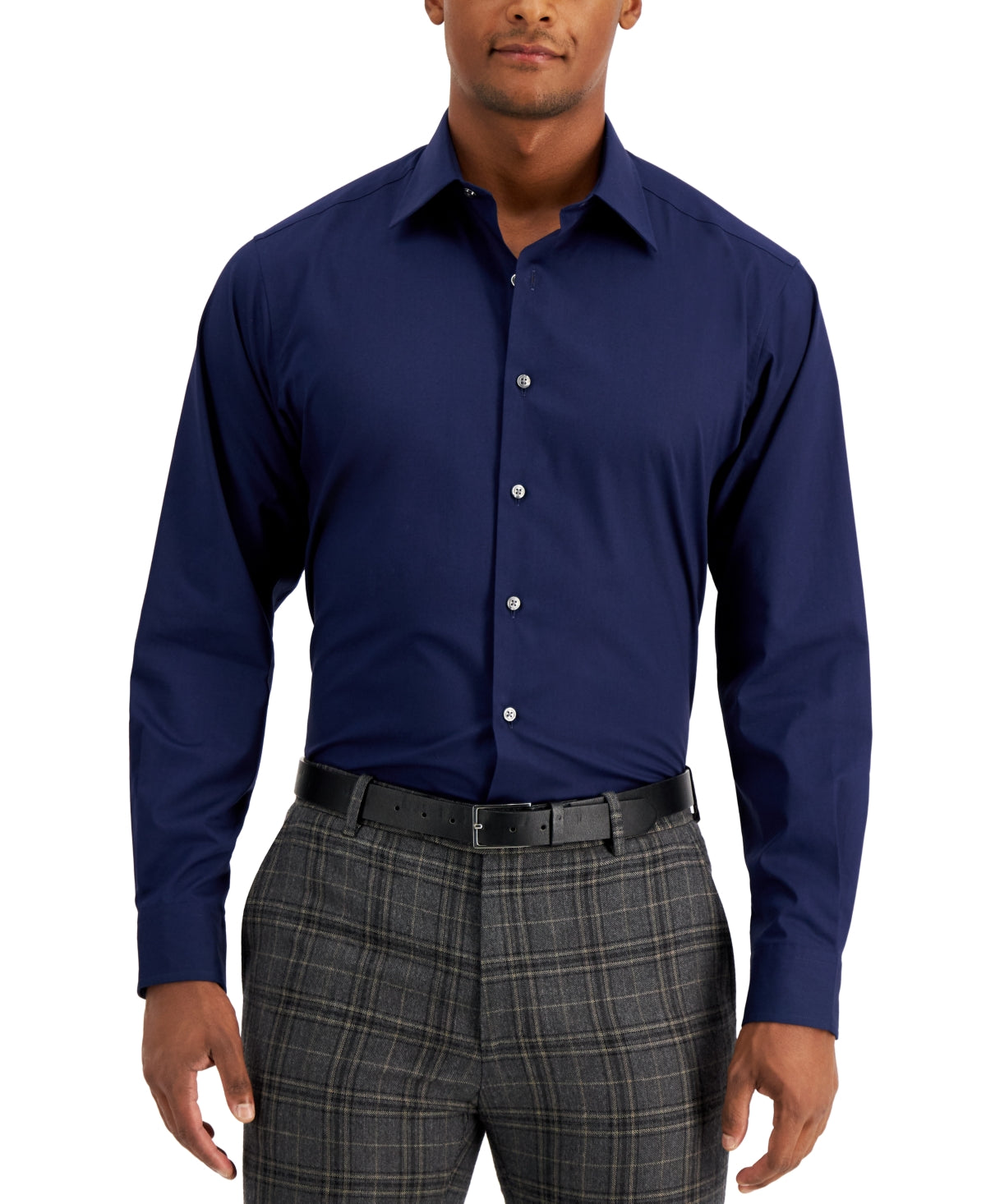 Club Room Mens Regular fit Dress Shirt Large 16-16.5 Long Sleeve Navy Blue Solid