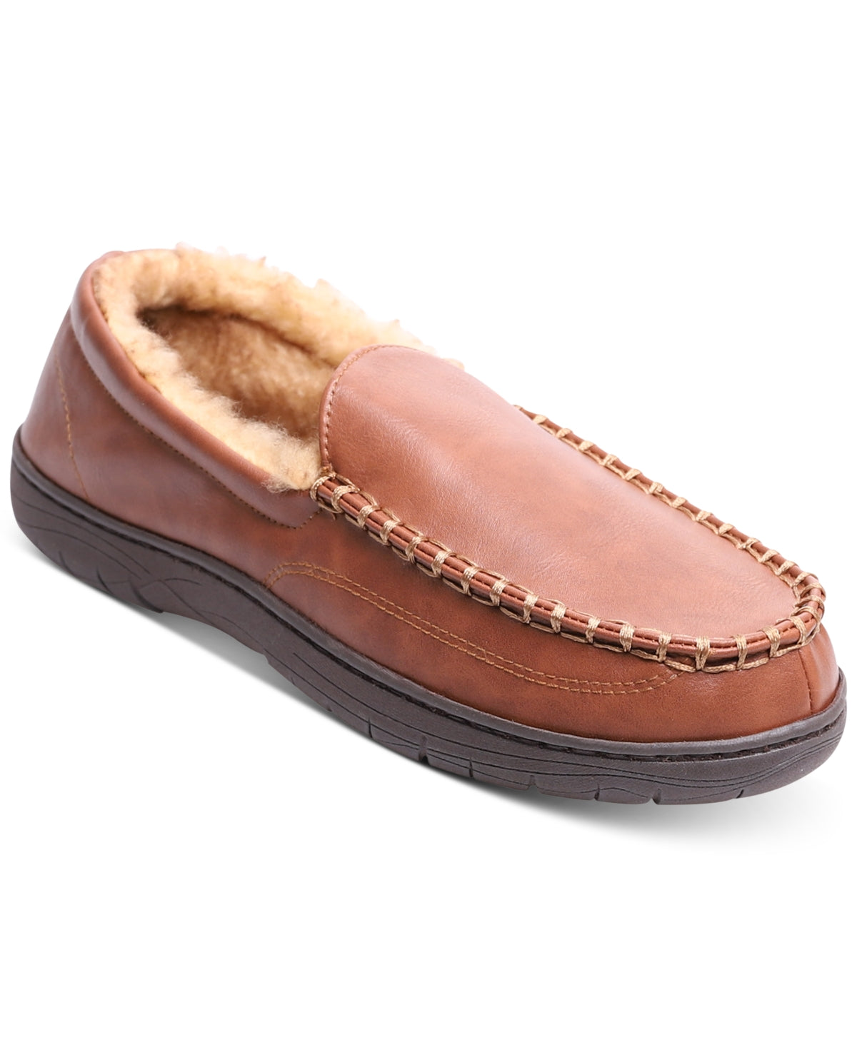 Haggar Mens Faux Shearling Venetian Slippers Tan Brown Medium