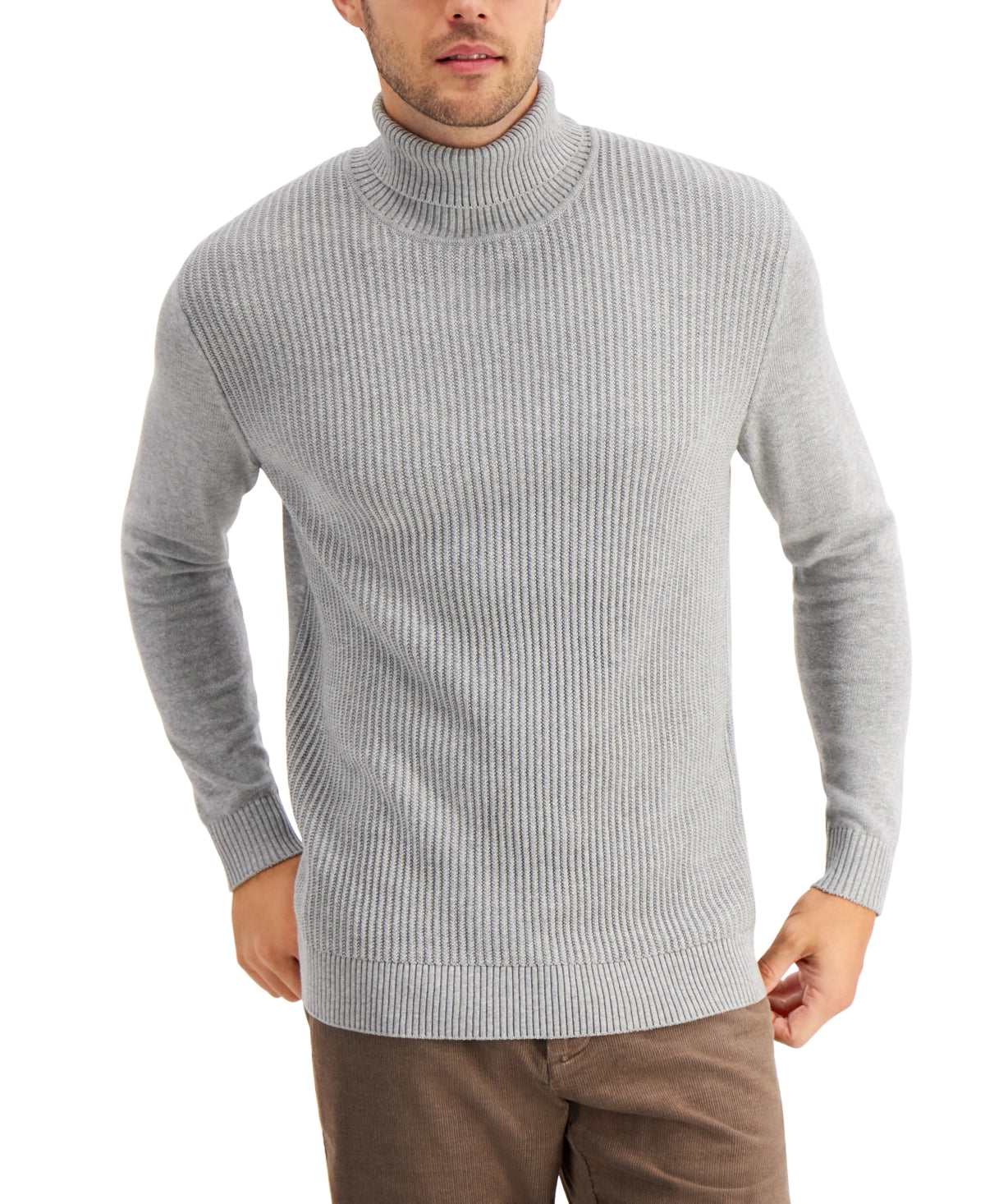 Club Room Men's Textured Cotton Turtleneck Sweater Soft Grey Heather 3XL