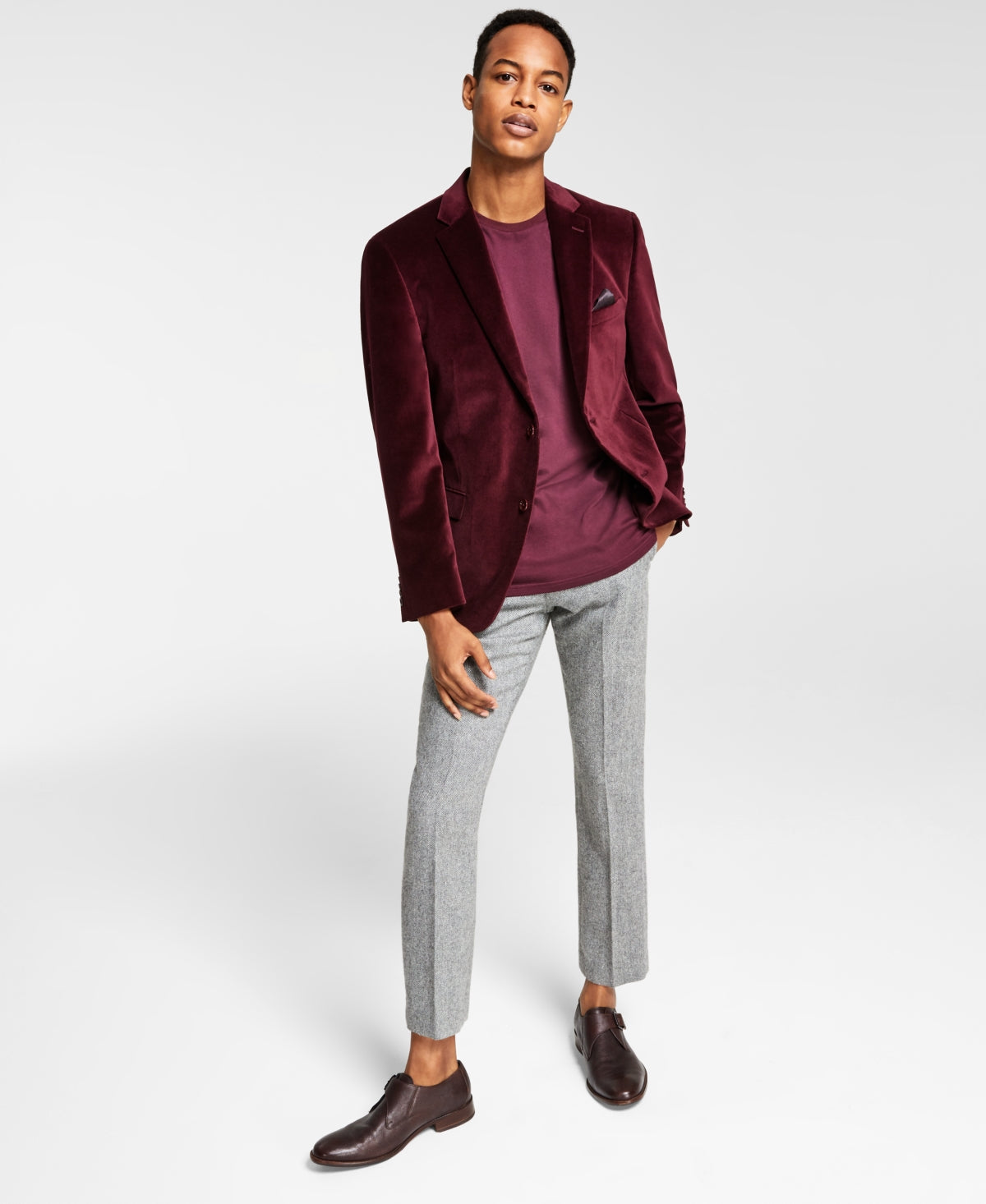 Afani Mens Velvet Slim fit Blazer Dark Red 40 R