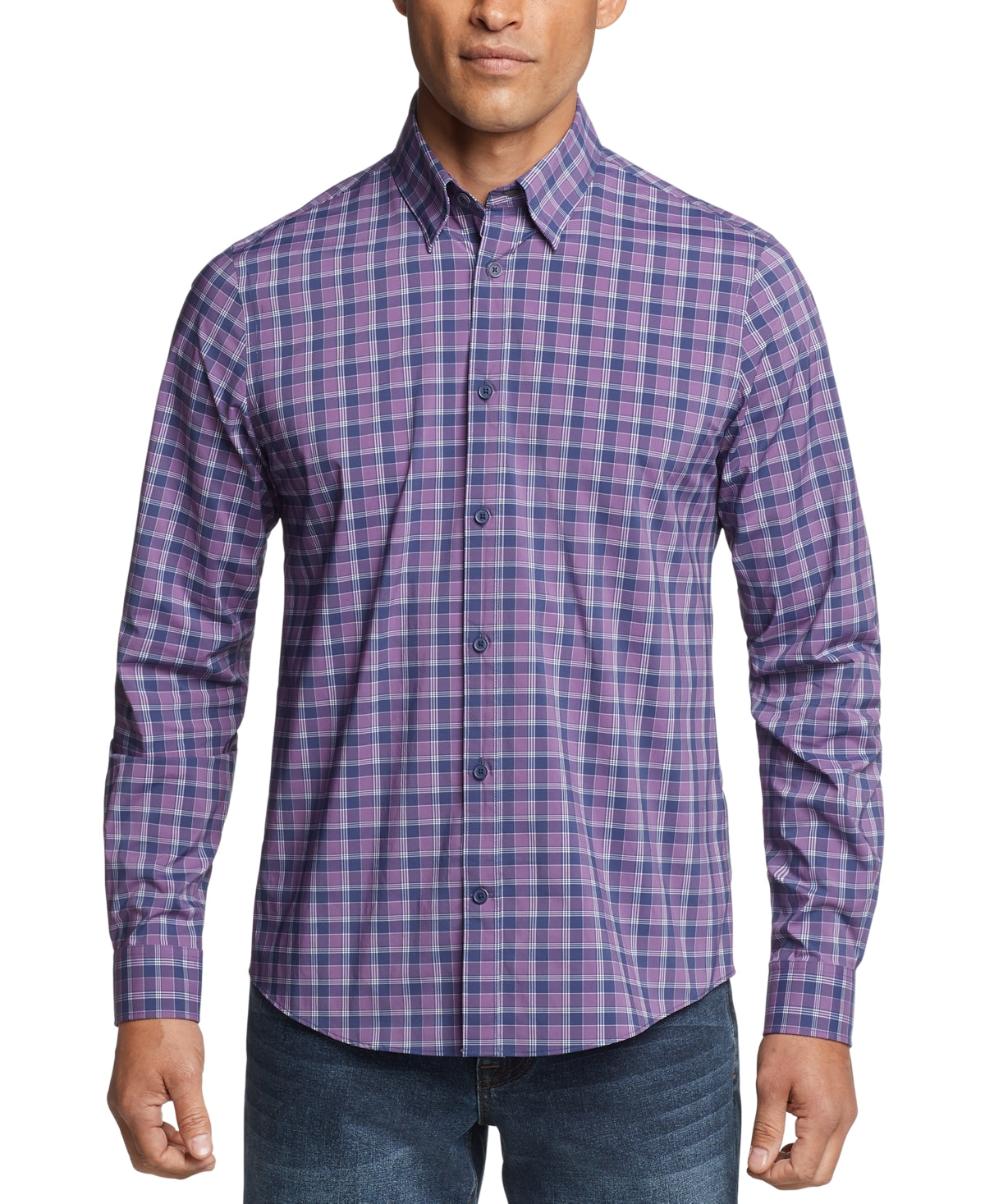 Tommy Hilfiger Men's Slim Fit Moisture Wicking Plaid Dress Shirt Purple Small