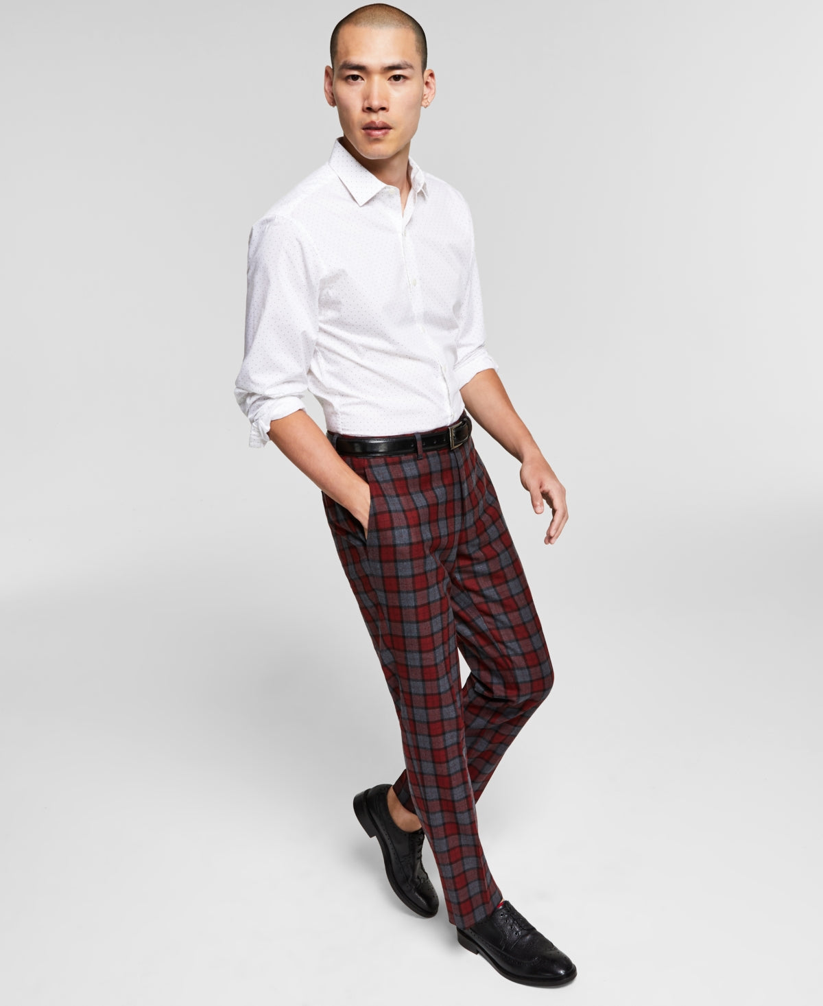 Bar III Men's Red/Gray Plaid Suit Pants Medium Red 30 X 30