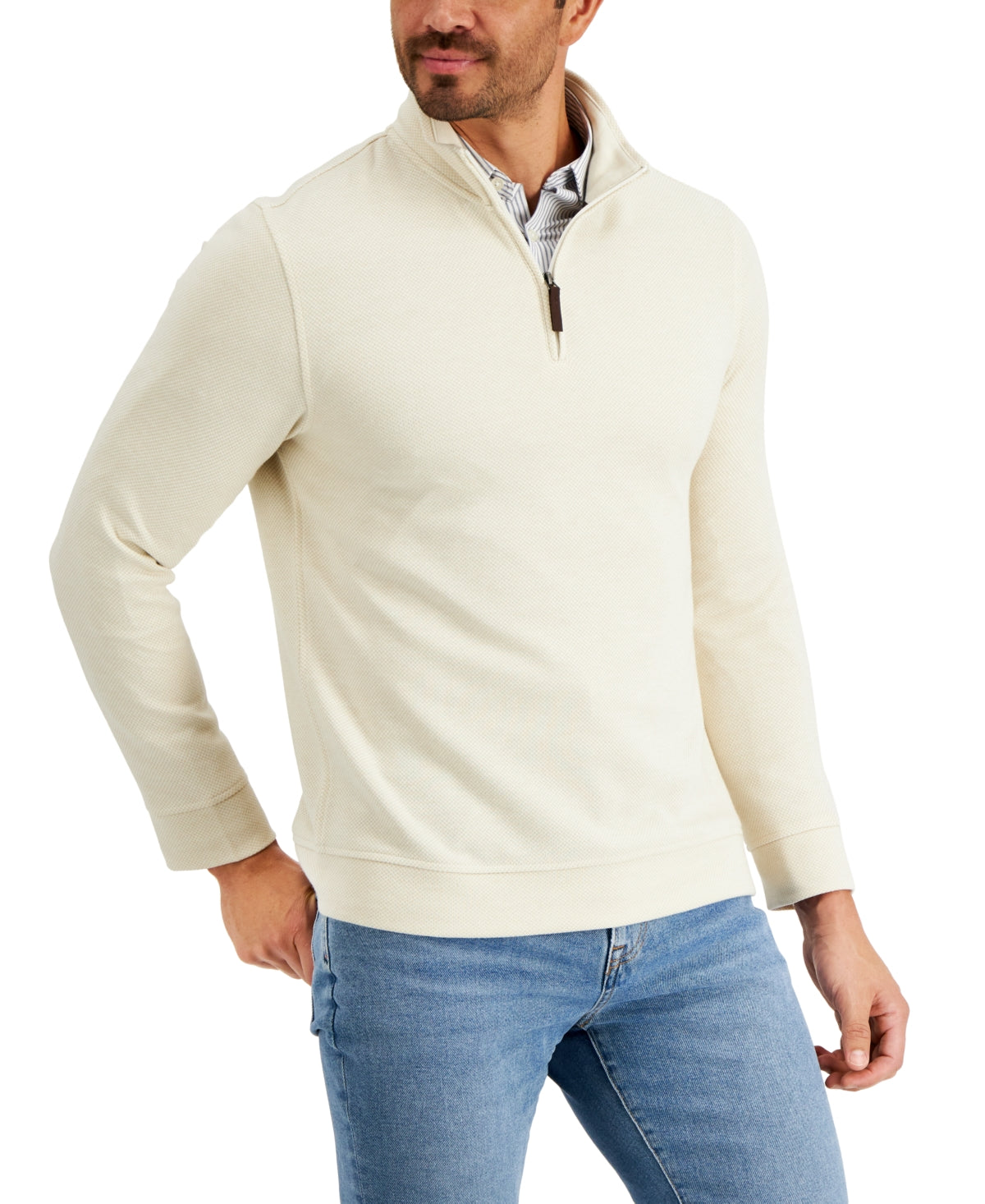 Club Room Birdeye Mens 1/4 Zip Pullover Sweater XL Beige