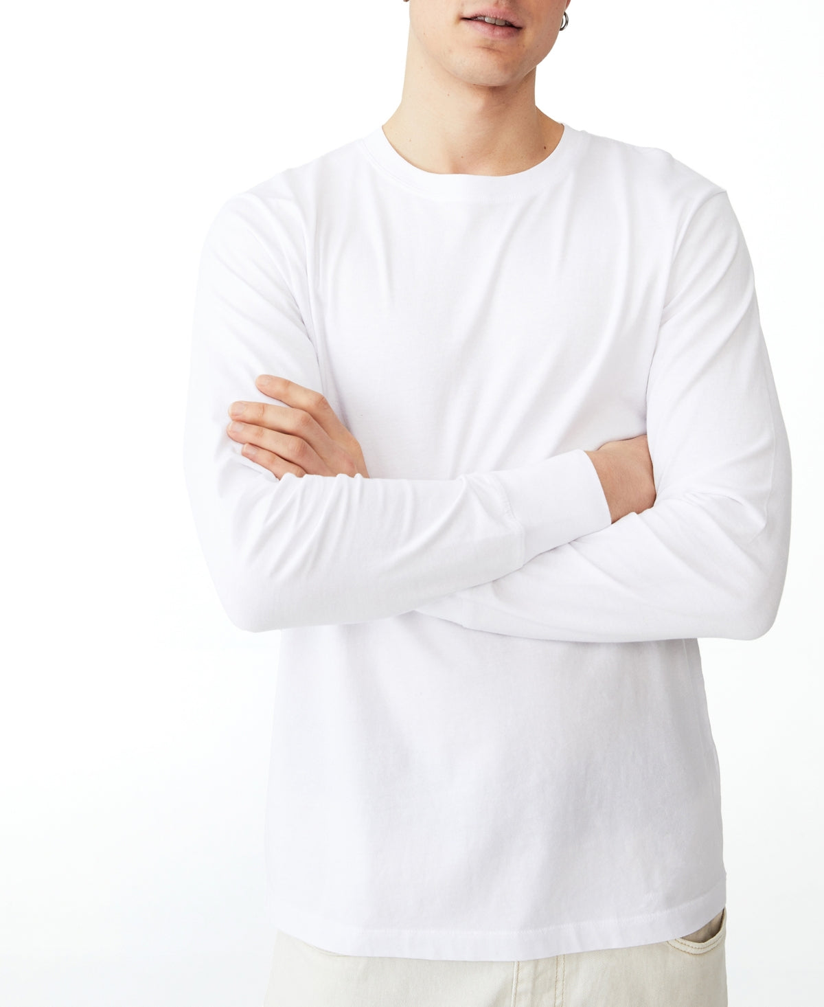 Cotton On Men's Organic Long Sleeve T Shirt White Medium