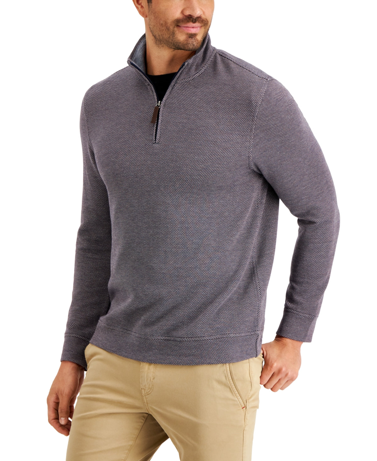 Club Room Men's Birdseye Quarter-Zip Pullover Sweater Navy Blue Size Large