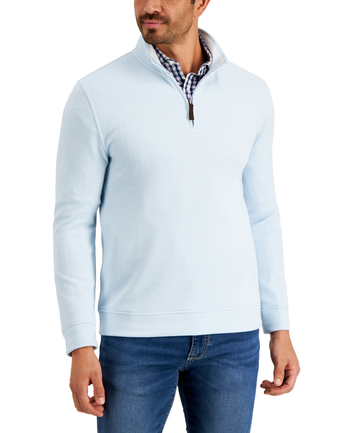 Club Room Mens Birdseye Quarter-Zip Sweater Pullover 2XL Billowing Cloud