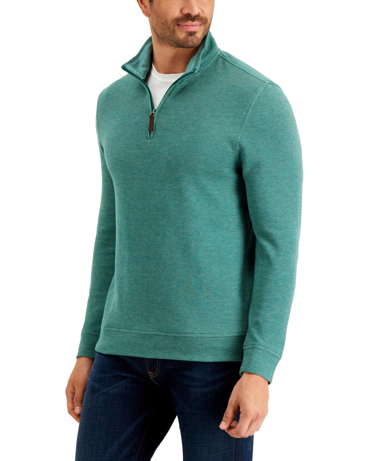 Club Room Men's Birdseye Quarter-Zip Sweater Marine Green Medium
